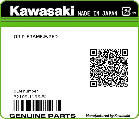 Product image: Kawasaki - 32109-1196-B1 - GRIP-FRAME,F.RED  0