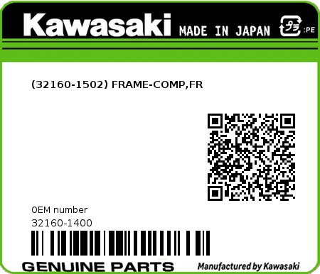 Product image: Kawasaki - 32160-1400 - (32160-1502) FRAME-COMP,FR  0