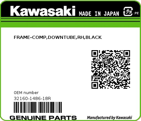Product image: Kawasaki - 32160-1486-18R - FRAME-COMP,DOWNTUBE,RH,BLACK  0