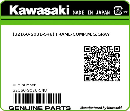 Product image: Kawasaki - 32160-S020-548 - (32160-S031-548) FRAME-COMP,M.G.GRAY  0