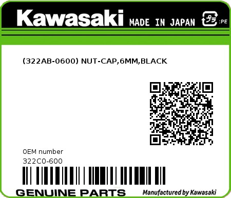 Product image: Kawasaki - 322C0-600 - (322AB-0600) NUT-CAP,6MM,BLACK  0