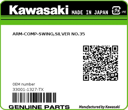 Product image: Kawasaki - 33001-1327-TX - ARM-COMP-SWING,SILVER NO.35  0