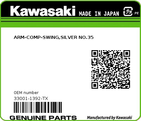 Product image: Kawasaki - 33001-1392-TX - ARM-COMP-SWING,SILVER NO.35  0