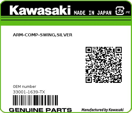 Product image: Kawasaki - 33001-1639-TX - ARM-COMP-SWING,SILVER  0