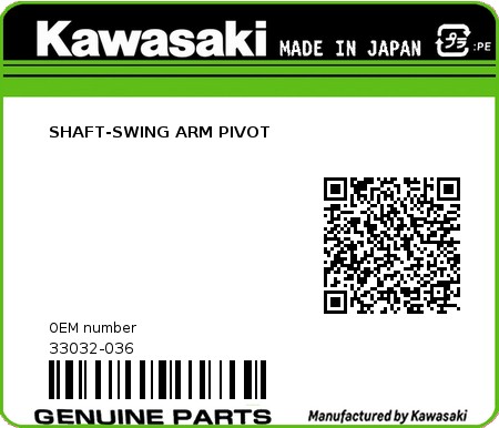 Product image: Kawasaki - 33032-036 - SHAFT-SWING ARM PIVOT  0
