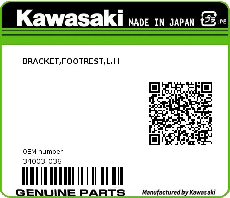 Product image: Kawasaki - 34003-036 - BRACKET,FOOTREST,L.H  0