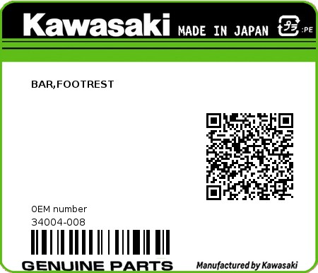 Product image: Kawasaki - 34004-008 - BAR,FOOTREST  0