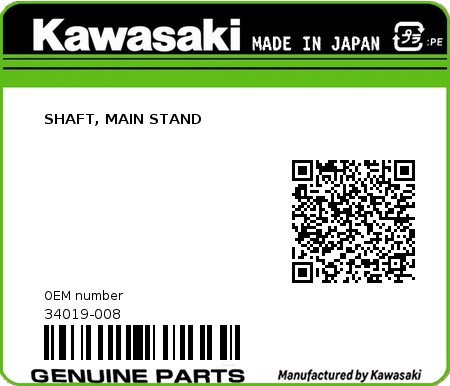 Product image: Kawasaki - 34019-008 - SHAFT, MAIN STAND  0