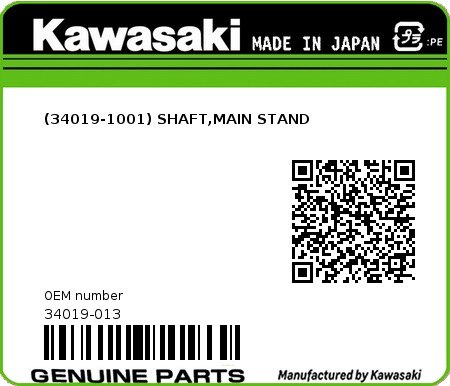 Product image: Kawasaki - 34019-013 - (34019-1001) SHAFT,MAIN STAND  0