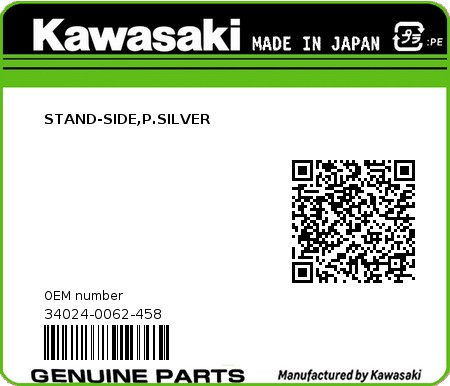 Product image: Kawasaki - 34024-0062-458 - STAND-SIDE,P.SILVER  0