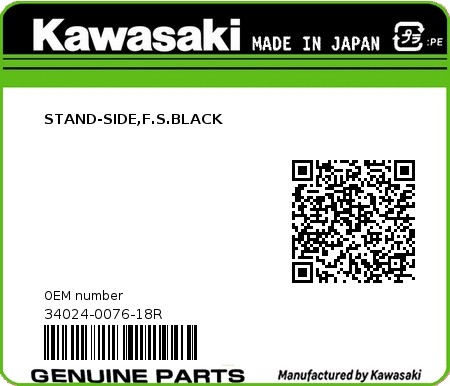 Product image: Kawasaki - 34024-0076-18R - STAND-SIDE,F.S.BLACK  0