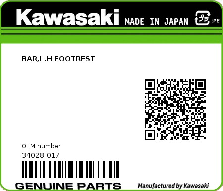 Product image: Kawasaki - 34028-017 - BAR,L.H FOOTREST  0