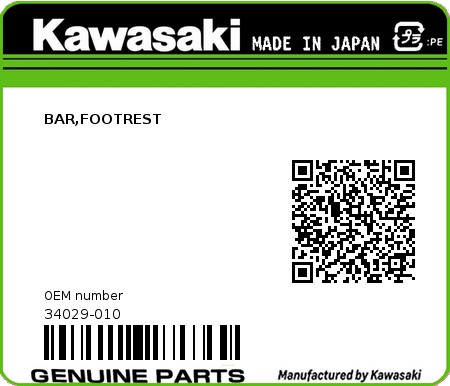 Product image: Kawasaki - 34029-010 - BAR,FOOTREST  0