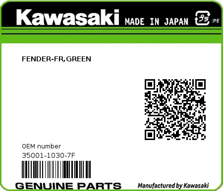 Product image: Kawasaki - 35001-1030-7F - FENDER-FR,GREEN  0