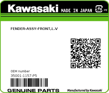 Product image: Kawasaki - 35001-1157-P5 - FENDER-ASSY-FRONT,L.V  0