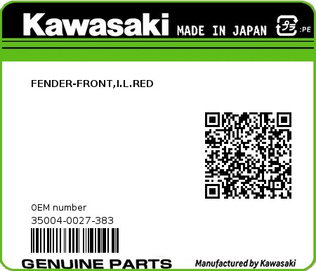 Product image: Kawasaki - 35004-0027-383 - FENDER-FRONT,I.L.RED  0