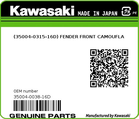 Product image: Kawasaki - 35004-0038-16D - (35004-0315-16D) FENDER FRONT CAMOUFLA  0