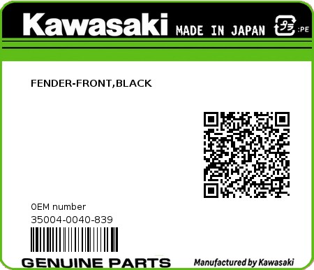 Product image: Kawasaki - 35004-0040-839 - FENDER-FRONT,BLACK  0