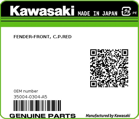 Product image: Kawasaki - 35004-0304-A5 - FENDER-FRONT, C.P.RED  0