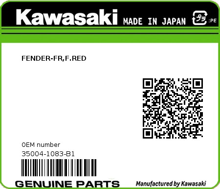 Product image: Kawasaki - 35004-1083-B1 - FENDER-FR,F.RED  0