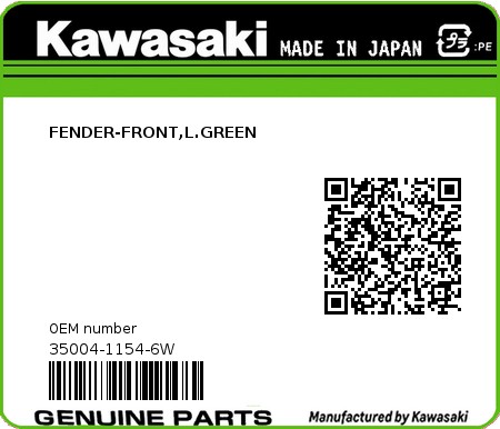 Product image: Kawasaki - 35004-1154-6W - FENDER-FRONT,L.GREEN  0