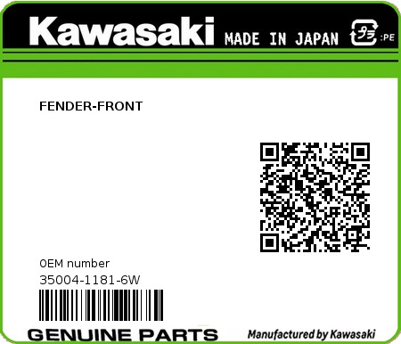 Product image: Kawasaki - 35004-1181-6W - FENDER-FRONT  0