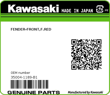 Product image: Kawasaki - 35004-1189-B1 - FENDER-FRONT,F.RED  0