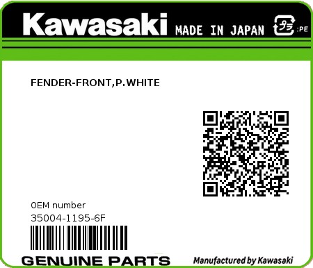 Product image: Kawasaki - 35004-1195-6F - FENDER-FRONT,P.WHITE  0