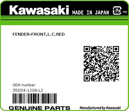 Product image: Kawasaki - 35004-1206-L2 - FENDER-FRONT,L.C.RED  0
