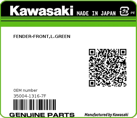 Product image: Kawasaki - 35004-1316-7F - FENDER-FRONT,L.GREEN  0