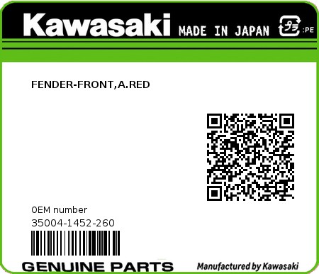 Product image: Kawasaki - 35004-1452-260 - FENDER-FRONT,A.RED  0