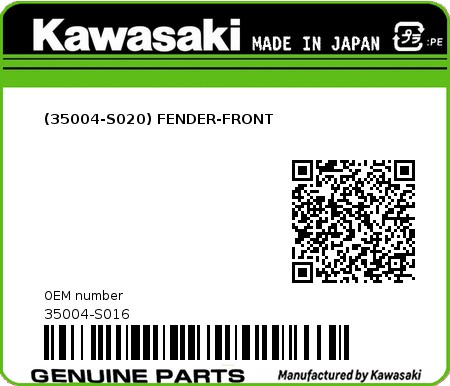Product image: Kawasaki - 35004-S016 - (35004-S020) FENDER-FRONT  0