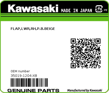 Product image: Kawasaki - 35019-1204-X8 - FLAP,LWR,RH,P.B.BEIGE  0