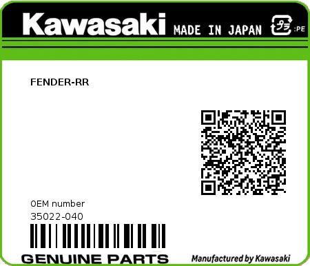 Product image: Kawasaki - 35022-040 - FENDER-RR  0