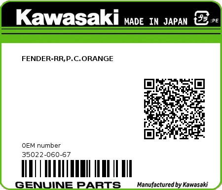 Product image: Kawasaki - 35022-060-67 - FENDER-RR,P.C.ORANGE  0