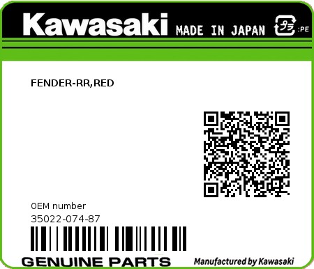 Product image: Kawasaki - 35022-074-87 - FENDER-RR,RED  0