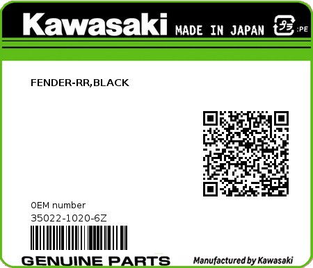 Product image: Kawasaki - 35022-1020-6Z - FENDER-RR,BLACK  0