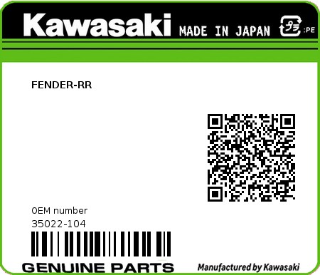 Product image: Kawasaki - 35022-104 - FENDER-RR  0