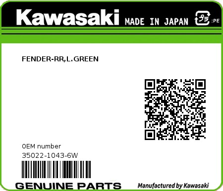 Product image: Kawasaki - 35022-1043-6W - FENDER-RR,L.GREEN  0