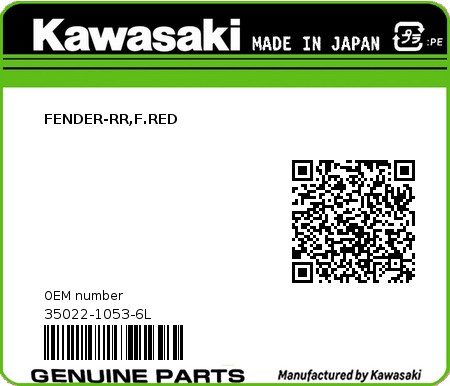Product image: Kawasaki - 35022-1053-6L - FENDER-RR,F.RED  0