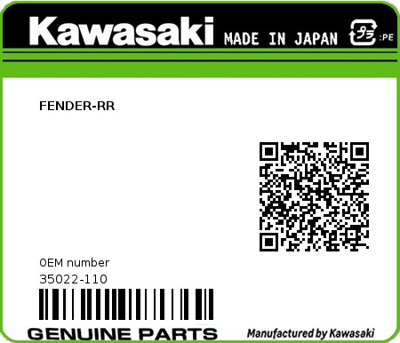 Product image: Kawasaki - 35022-110 - FENDER-RR  0
