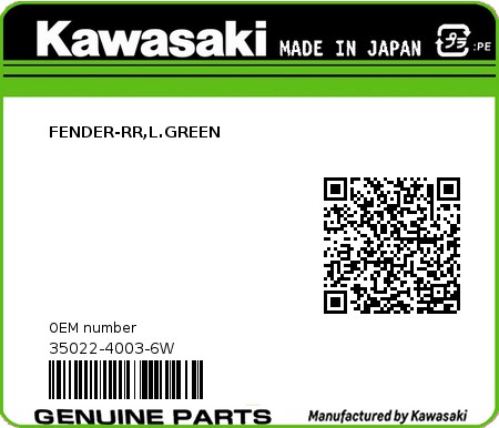 Product image: Kawasaki - 35022-4003-6W - FENDER-RR,L.GREEN  0