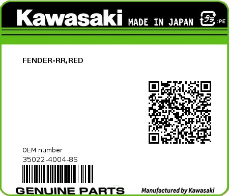 Product image: Kawasaki - 35022-4004-8S - FENDER-RR,RED  0