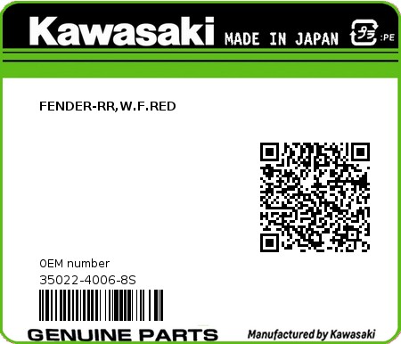 Product image: Kawasaki - 35022-4006-8S - FENDER-RR,W.F.RED  0