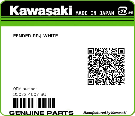 Product image: Kawasaki - 35022-4007-8U - FENDER-RR,J-WHITE  0