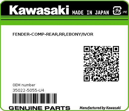 Product image: Kawasaki - 35022-5055-U4 - FENDER-COMP-REAR,RR,EBONY/IVOR  0