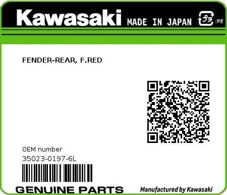 Product image: Kawasaki - 35023-0197-6L - FENDER-REAR, F.RED  0