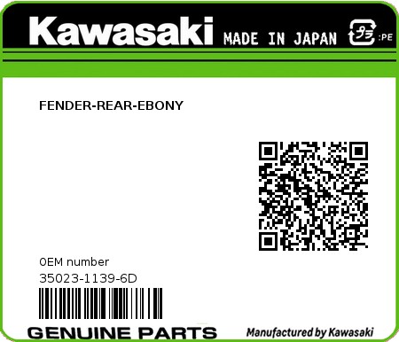 Product image: Kawasaki - 35023-1139-6D - FENDER-REAR-EBONY  0