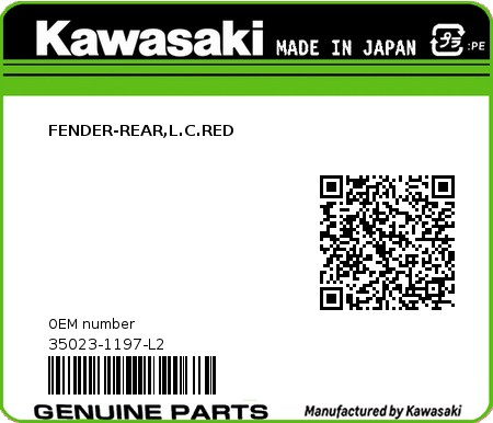 Product image: Kawasaki - 35023-1197-L2 - FENDER-REAR,L.C.RED  0