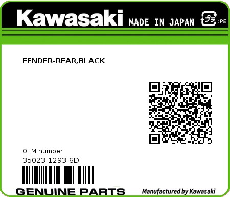 Product image: Kawasaki - 35023-1293-6D - FENDER-REAR,BLACK  0